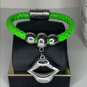 Green and Silver Lip Charm Bracelet